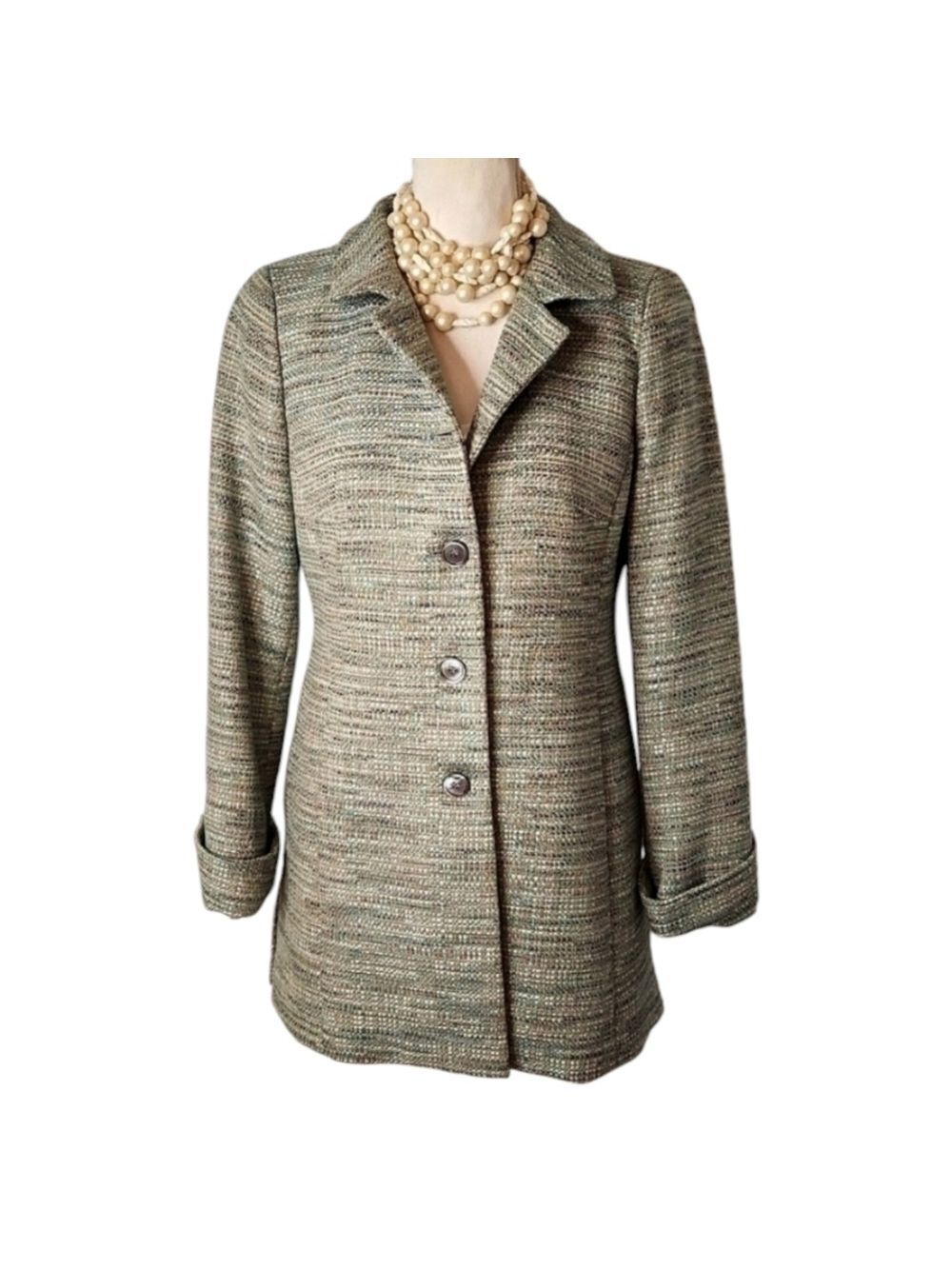 Nina Mclemore RARE Find Like New Cotton Tweed Long Blazer Sz: 2 Light Blue Green
